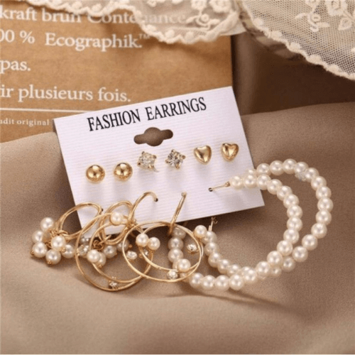 Stunning Pearl & AD Gold Plated 6 Pair Of Earrings For Women/Girls