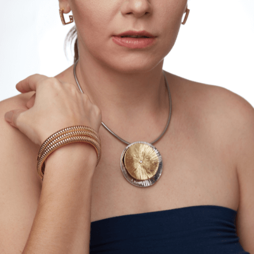 Dual-Tone Sunburst Pendant Necklace– Bold & Modern Statement