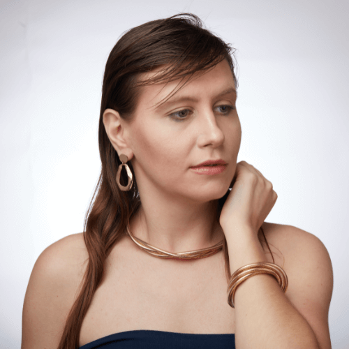 Golden Rose Radiance Set – Twisted Necklace, Sculpted Earrings & Cuff Bracelet Combo for Women